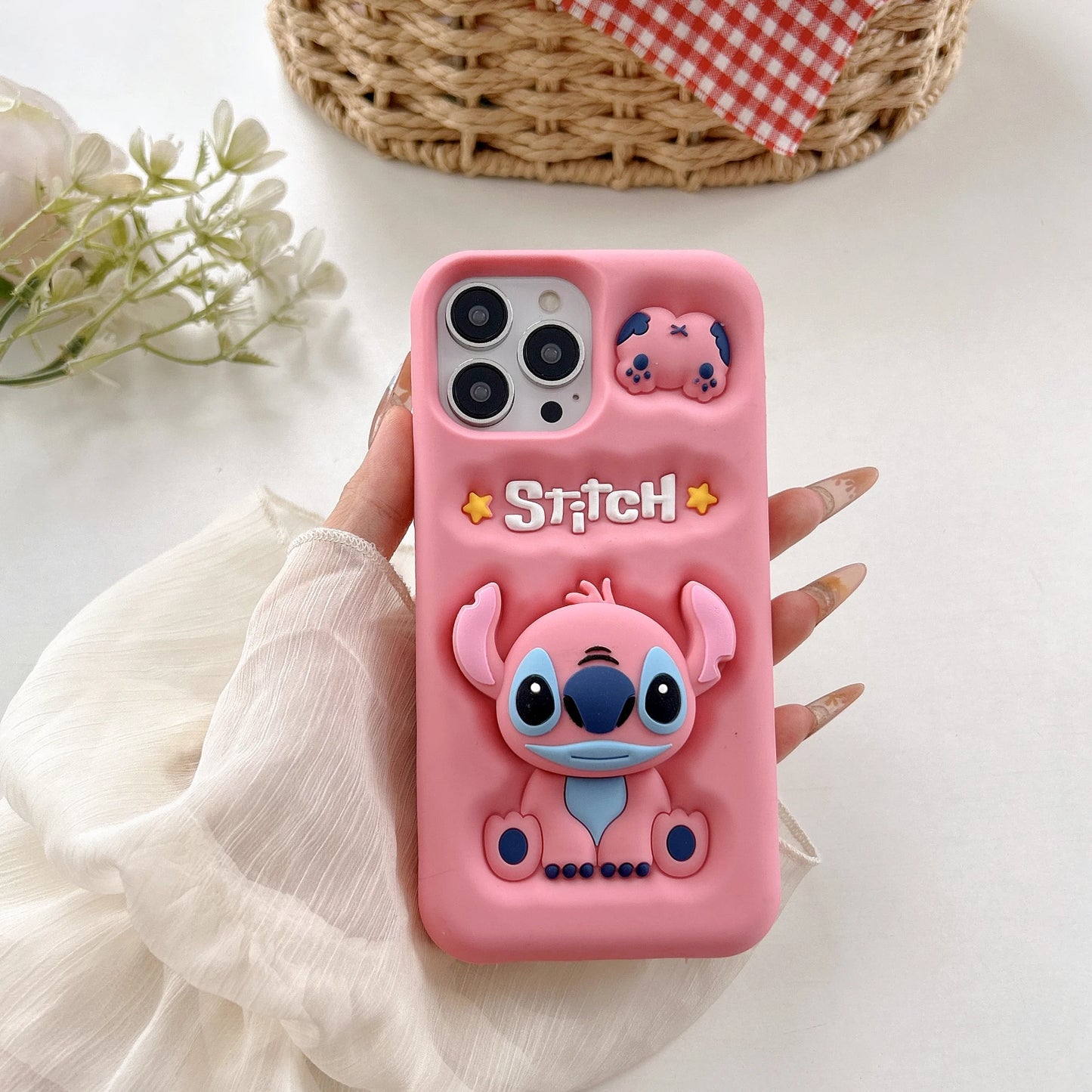 Cute 3D Stitch iPhone Case with Head Grip Soft Silicone Cover