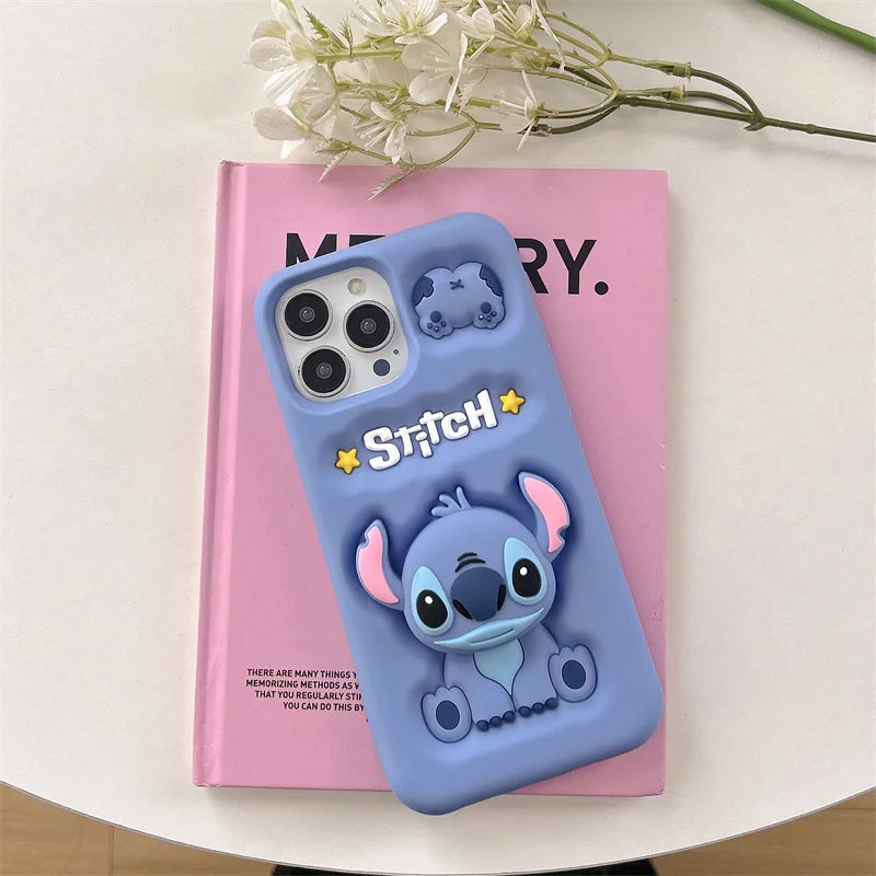 Cute 3D Stitch iPhone Case with Head Grip Soft Silicone Cover