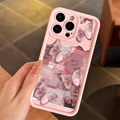Pink Butterfly Painted iPhone Case Cute Shockproof Cover