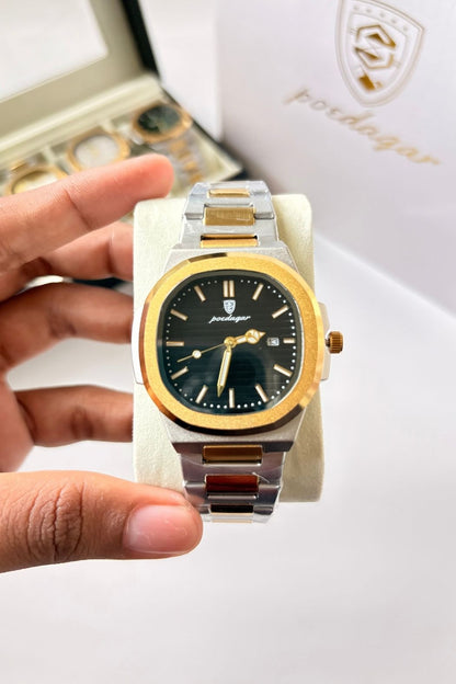 POEDAGAR 789 Wrist Watch - Gold & Silver Black