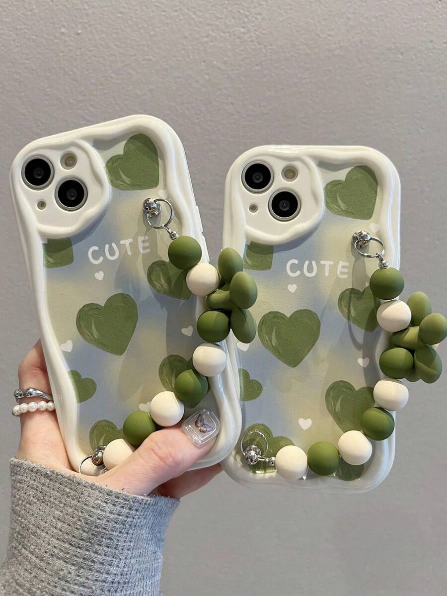 Cute Heart Beaded Anti-Slip Cord iPhone Case Shockproof Cover