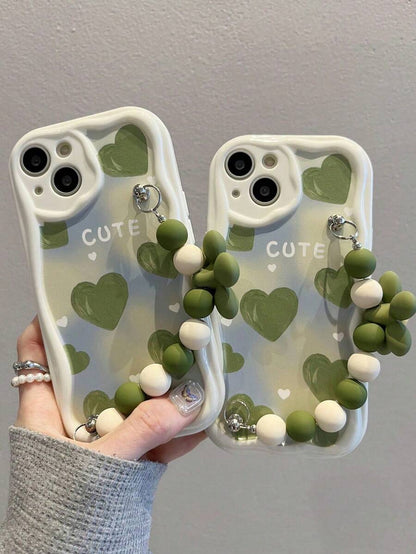 Cute Heart Beaded Anti-Slip Cord iPhone Case Shockproof Cover