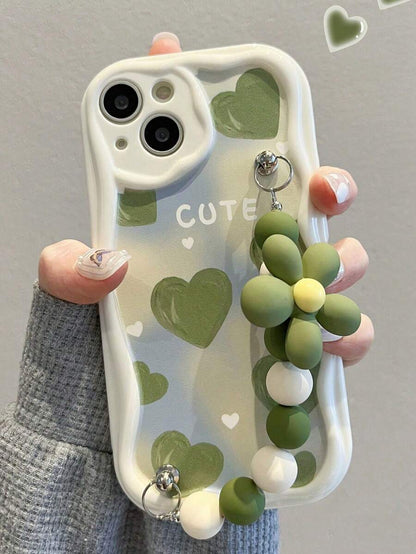 Cute Heart Beaded Anti-Slip Cord iPhone Case Shockproof Cover