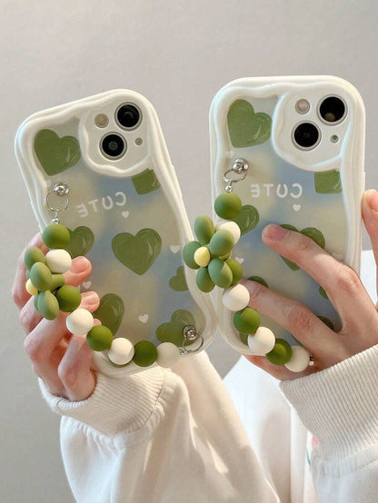 Cute Heart Beaded Anti-Slip Cord iPhone Case Shockproof Cover