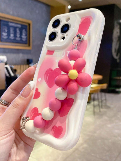 Cute Heart Beaded Anti-Slip Cord iPhone Case Shockproof Cover