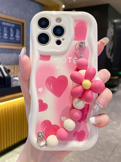 Cute Heart Beaded Anti-Slip Cord iPhone Case Shockproof Cover