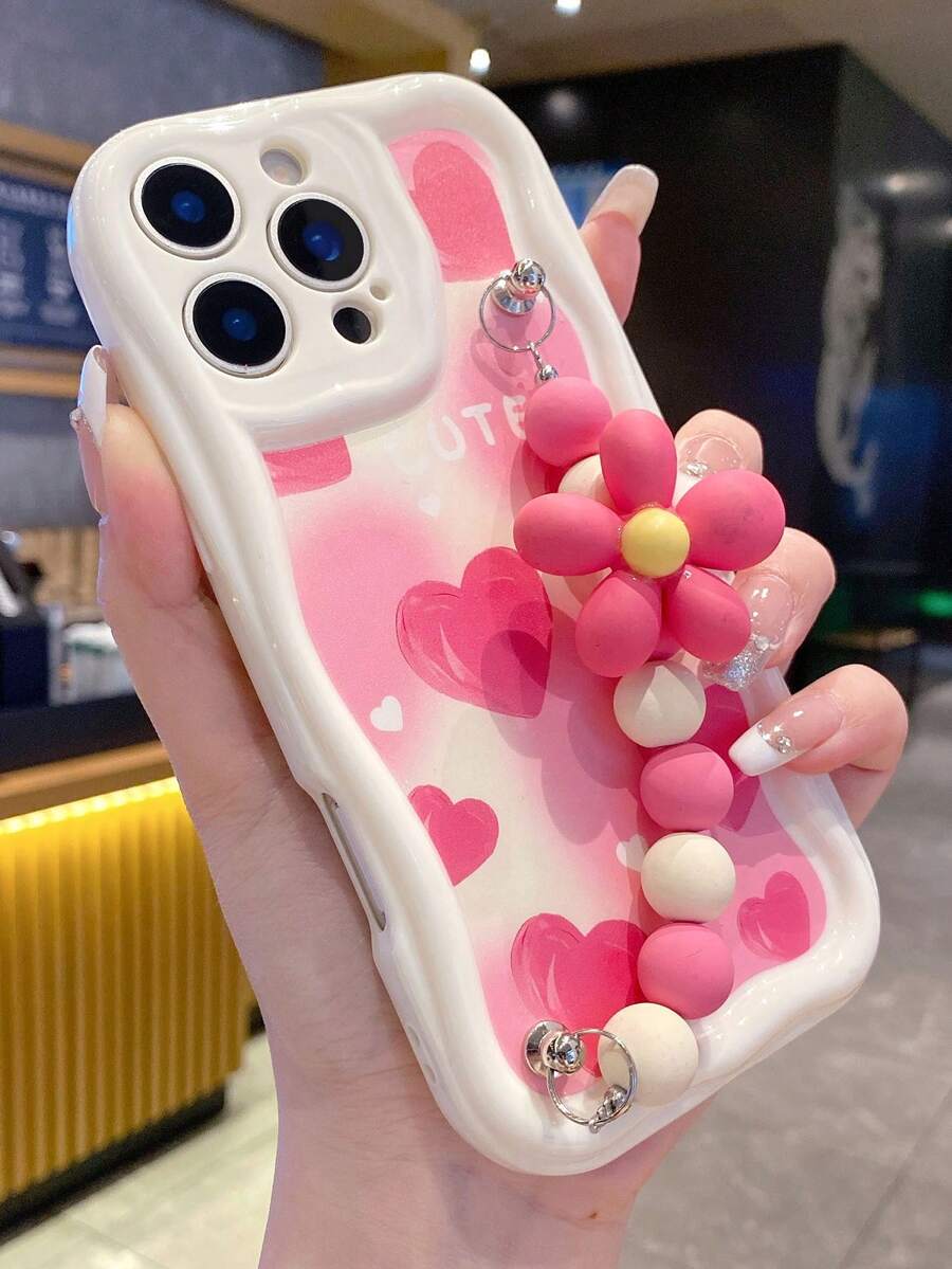 Cute Heart Beaded Anti-Slip Cord iPhone Case Shockproof Cover