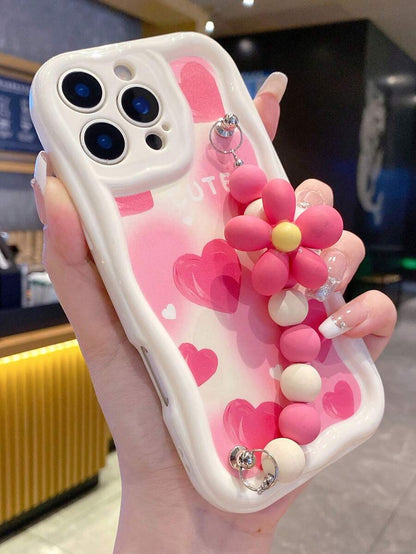 Cute Heart Beaded Anti-Slip Cord iPhone Case Shockproof Cover
