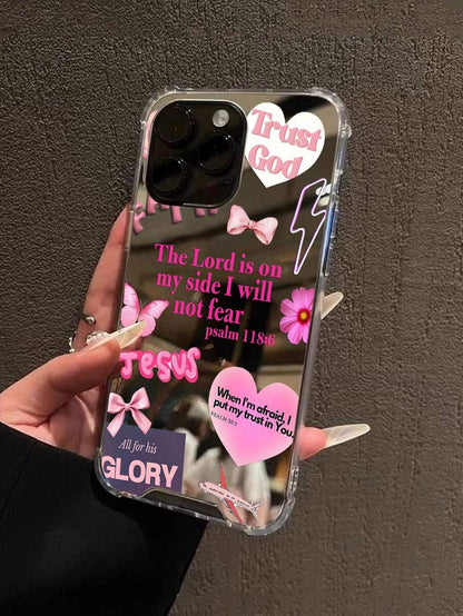 Pink Mirror God Bless iPhone Case Shockproof Fashion Cover