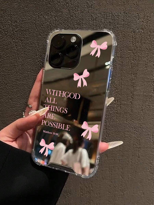 Cute Pink Bow Mirror Slogan iPhone Case Shockproof Fashion Cover