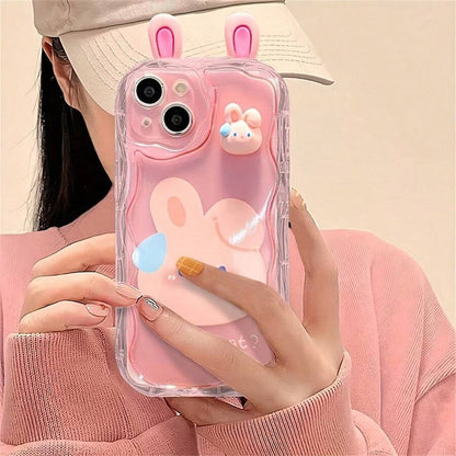 Cute Pink Rabbit Bunny Wavy iPhone Case Shockproof Cover