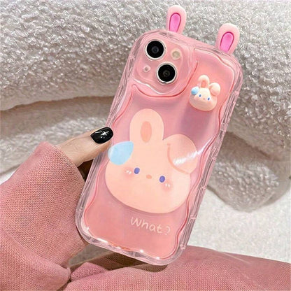 Cute Pink Rabbit Bunny Wavy iPhone Case Shockproof Cover