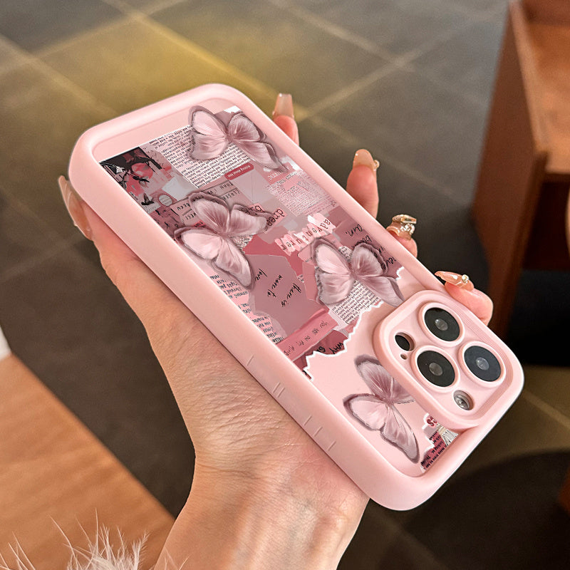 Pink Butterfly Painted iPhone Case Cute Shockproof Cover