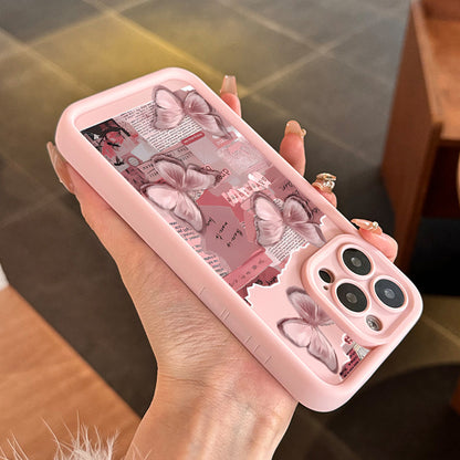 Pink Butterfly Painted iPhone Case Cute Shockproof Cover