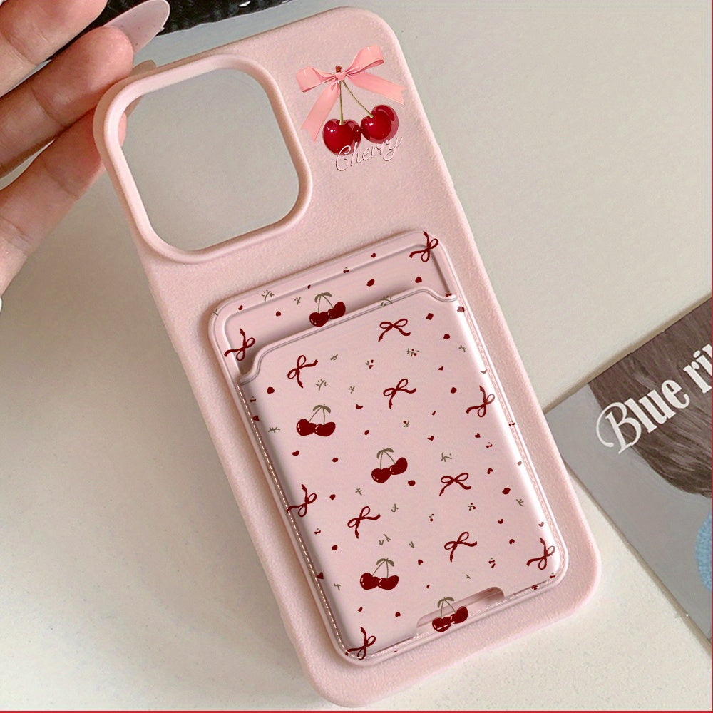 Pink Lychee Cherry Card Holder iPhone Case Shockproof Cover
