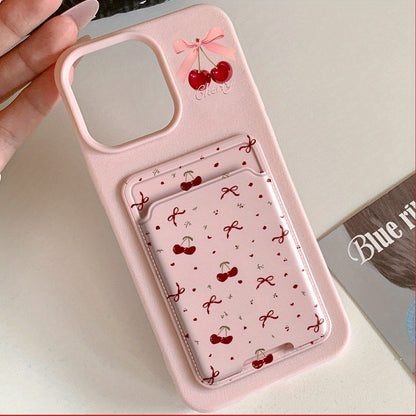 Pink Lychee Cherry Card Holder iPhone Case Shockproof Cover