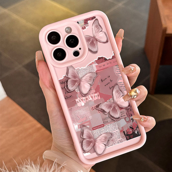 Pink Butterfly Painted iPhone Case Cute Shockproof Cover