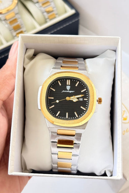 POEDAGAR 789 Wrist Watch - Gold & Silver Black