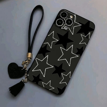 Black Polka Dot Star iPhone Case with Hand Strap Shockproof Cover