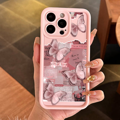 Pink Butterfly Painted iPhone Case Cute Shockproof Cover