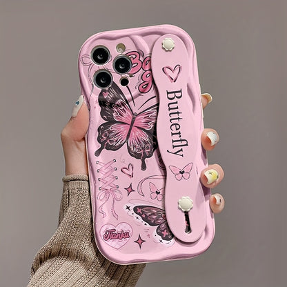 Cream Strap Pink Butterfly iPhone Case Shockproof Cover