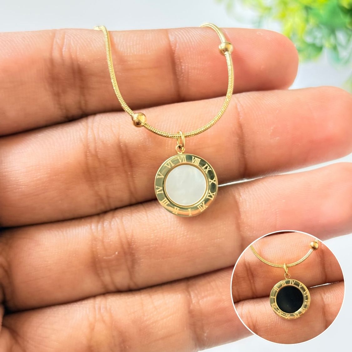 Roman Numeral Double Color Pendant Necklace