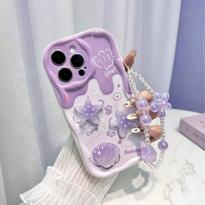 Taro Purple Starfish iPhone Case with Flower Lanyard Shockproof Cover