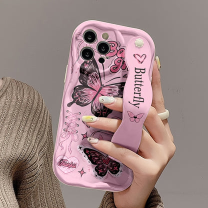 Cream Strap Pink Butterfly iPhone Case Shockproof Cover