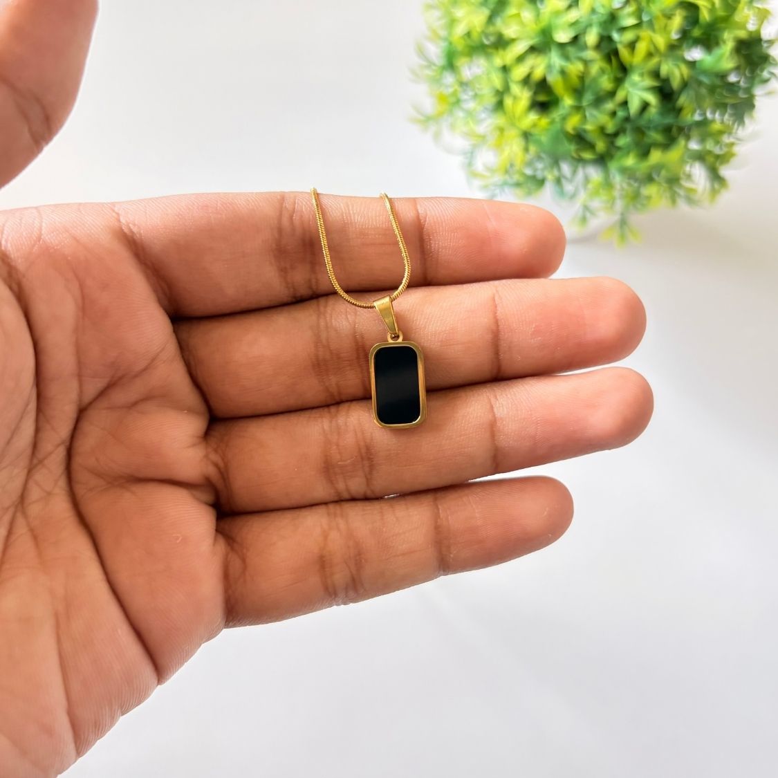 Double Color Rectangle Pendant Necklace
