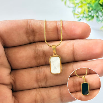 Double Color Rectangle Pendant Necklace