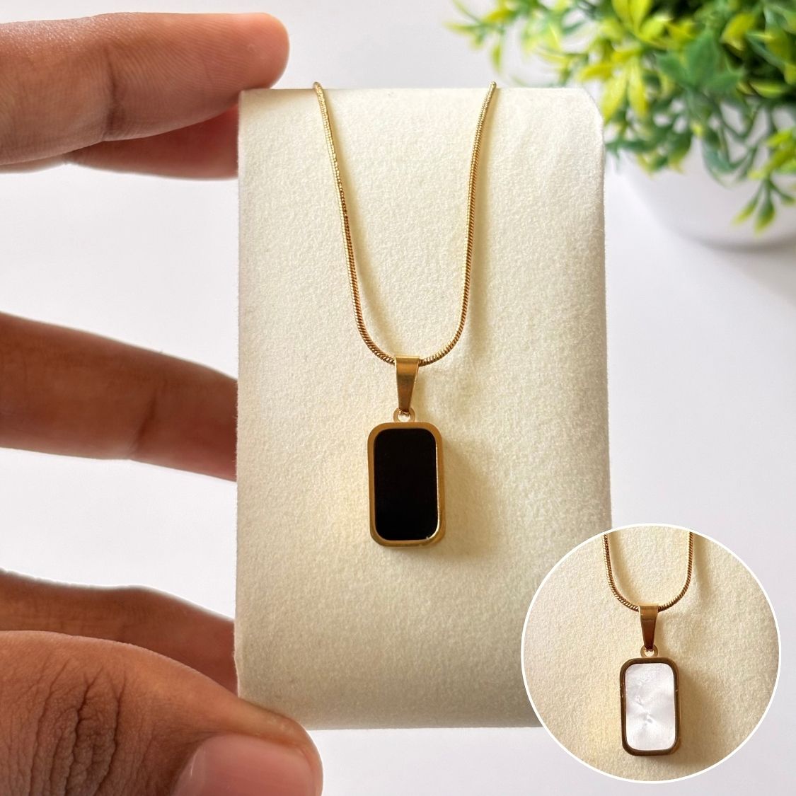 Double Color Rectangle Pendant Necklace