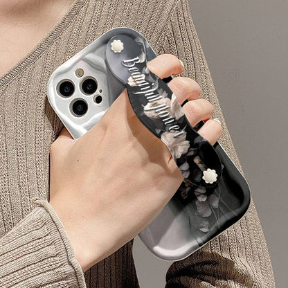 Cute Black & White Butterfly Phone Case with Cream Strap Shockproof Cover