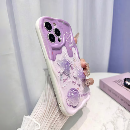 Taro Purple Starfish iPhone Case with Flower Lanyard Shockproof Cover