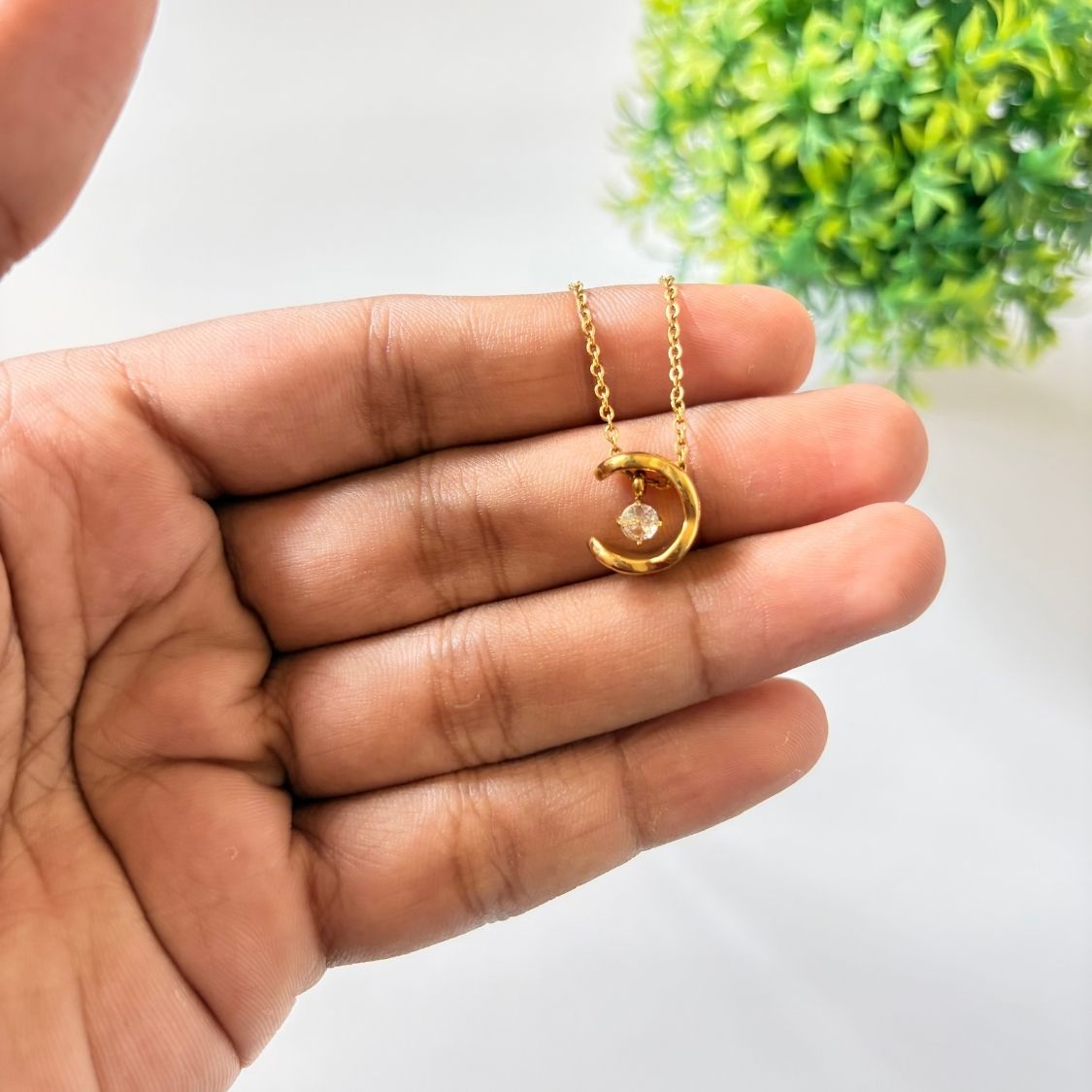 Crescent Moon Crystal Pendant Necklace