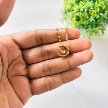 Crescent Moon Crystal Pendant Necklace
