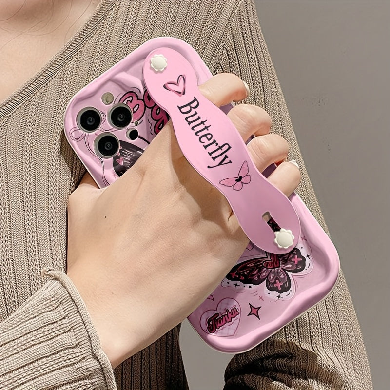 Cream Strap Pink Butterfly iPhone Case Shockproof Cover