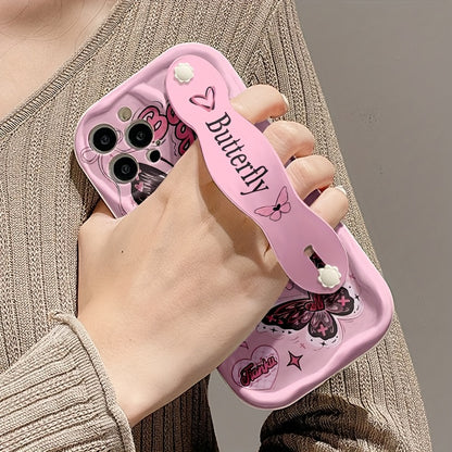 Cream Strap Pink Butterfly iPhone Case Shockproof Cover