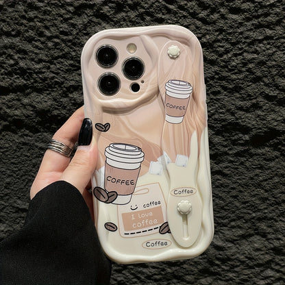 Coffee-Themed Wristband Phone Case Shockproof Protective Cover