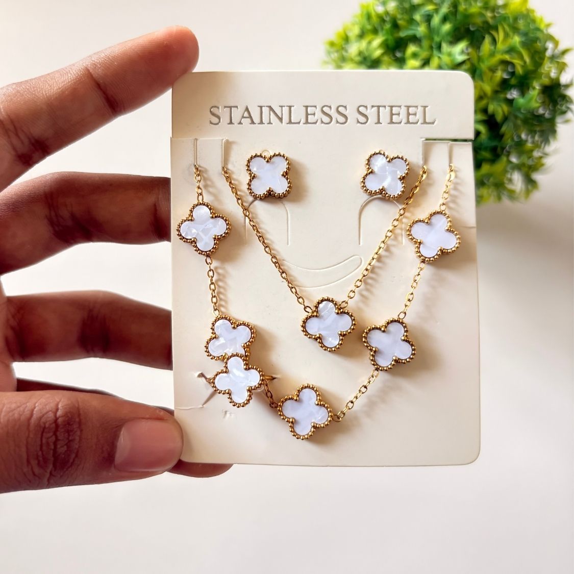 White Clover Charm Necklace