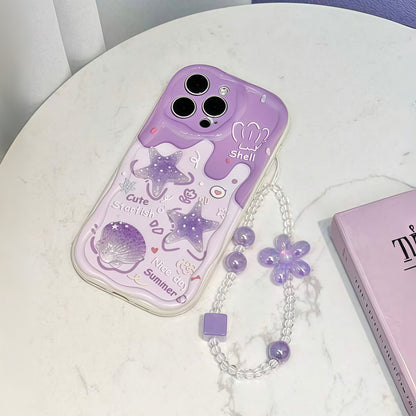 Taro Purple Starfish iPhone Case with Flower Lanyard Shockproof Cover