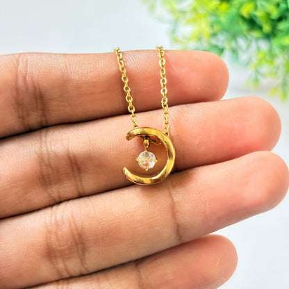 Crescent Moon Crystal Pendant Necklace