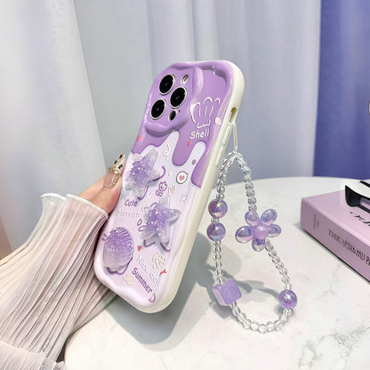 Taro Purple Starfish iPhone Case with Flower Lanyard Shockproof Cover