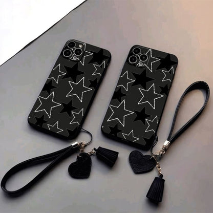 Black Polka Dot Star iPhone Case with Hand Strap Shockproof Cover