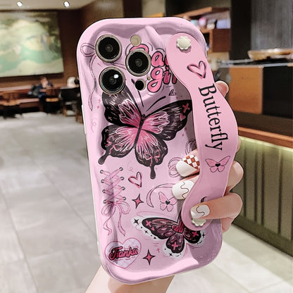 Cream Strap Pink Butterfly iPhone Case Shockproof Cover