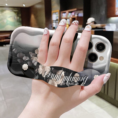 Cute Black & White Butterfly Phone Case with Cream Strap Shockproof Cover