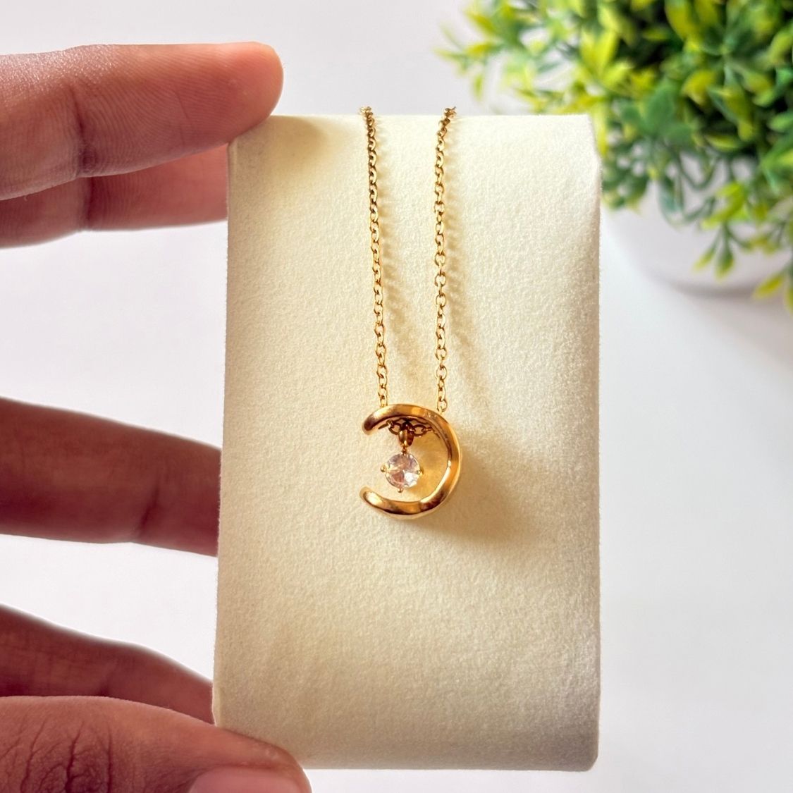 Crescent Moon Crystal Pendant Necklace