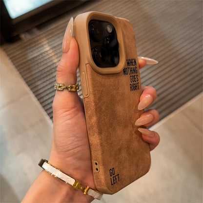 Stylish Black English Faux Leather iPhone Case Shockproof Cover