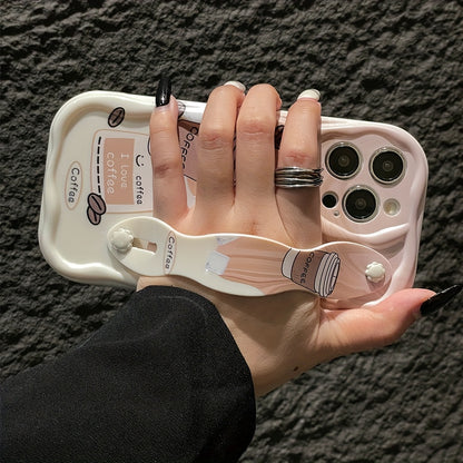 Coffee-Themed Wristband Phone Case Shockproof Protective Cover