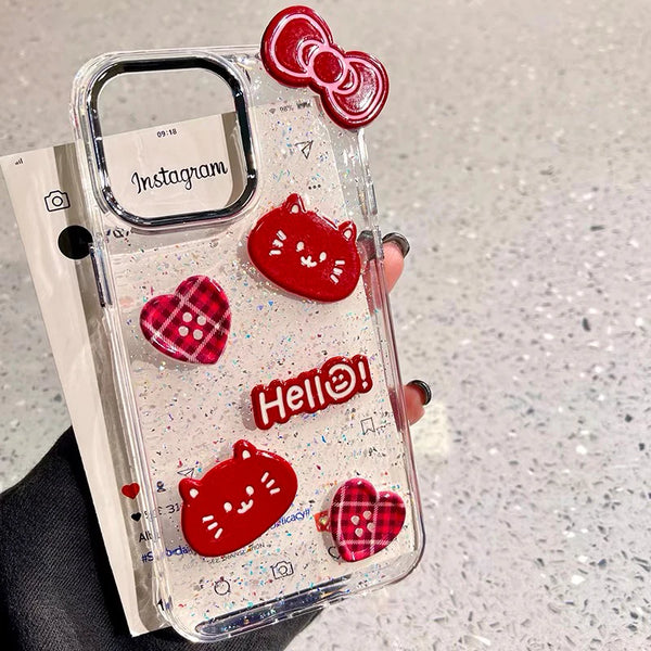 Cute 3D Kitten Bow iPhone Case with Screen Protector Soft TPU Cover