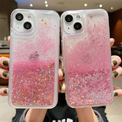 Pink Luminous Liquid Sand iPhone Case Shockproof Cover